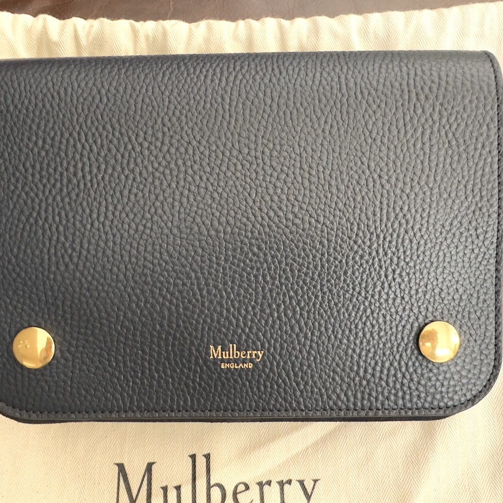 Mulberry Black Crossbody Bag with Gold Accents